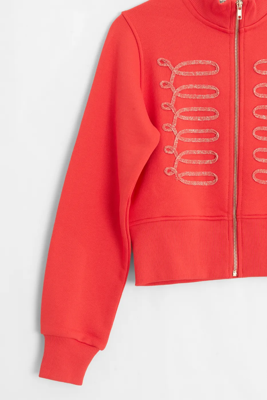 Bayan Kırmızı Fermuarlı Süs Düğmeli Sweatshirt