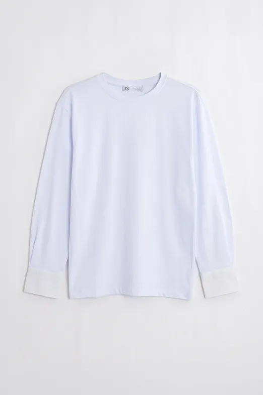 Bayan Beyaz Gömlek Kollu Oversize Tshirt - BSL