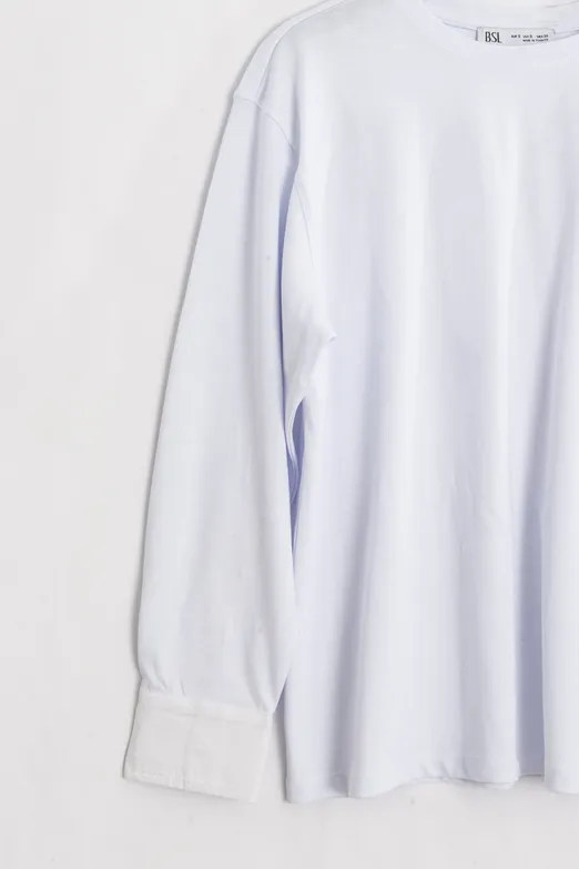 Bayan Beyaz Gömlek Kollu Oversize Tshirt - BSL