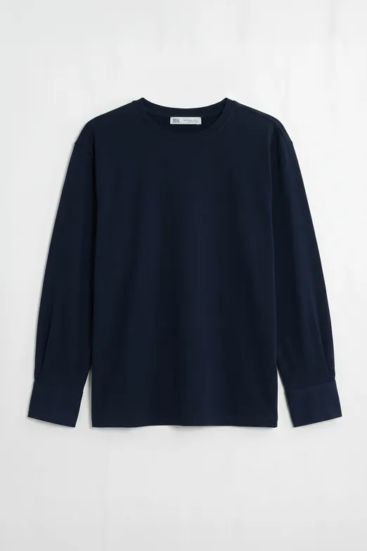 Bayan Lacivert Gömlek Kollu Oversize Tshirt - BSL