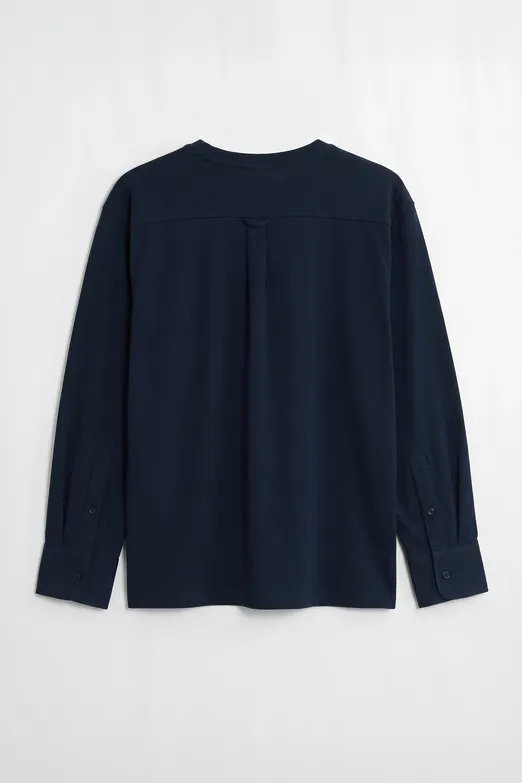 Bayan Lacivert Gömlek Kollu Oversize Tshirt - BSL