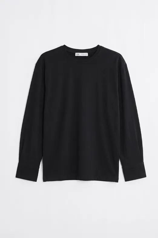 Bayan Siyah Gömlek Kollu Oversize Tshirt - BSL