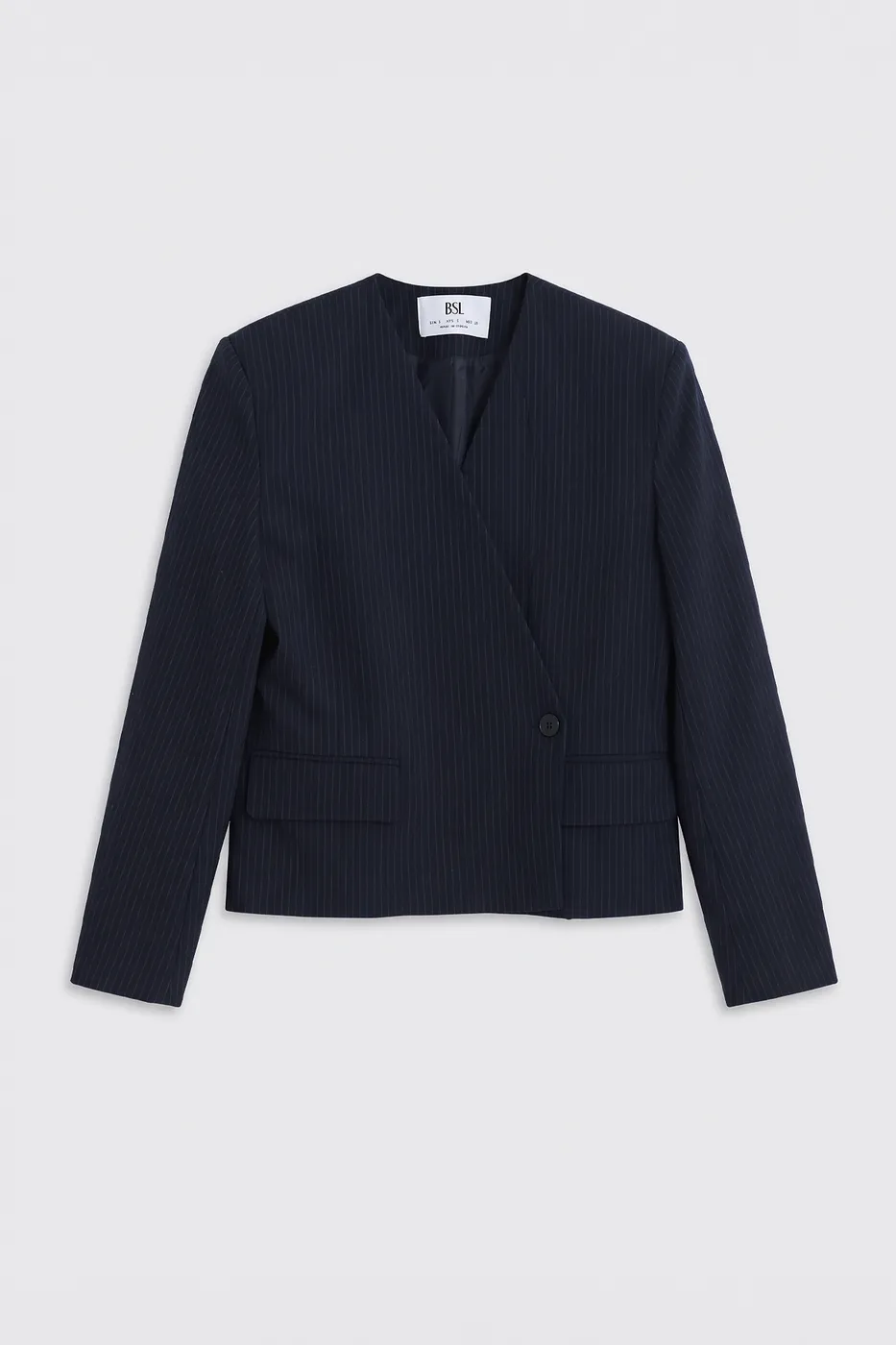 Bayan Lacivert Yakasız Kruvaze Blazer Ceket