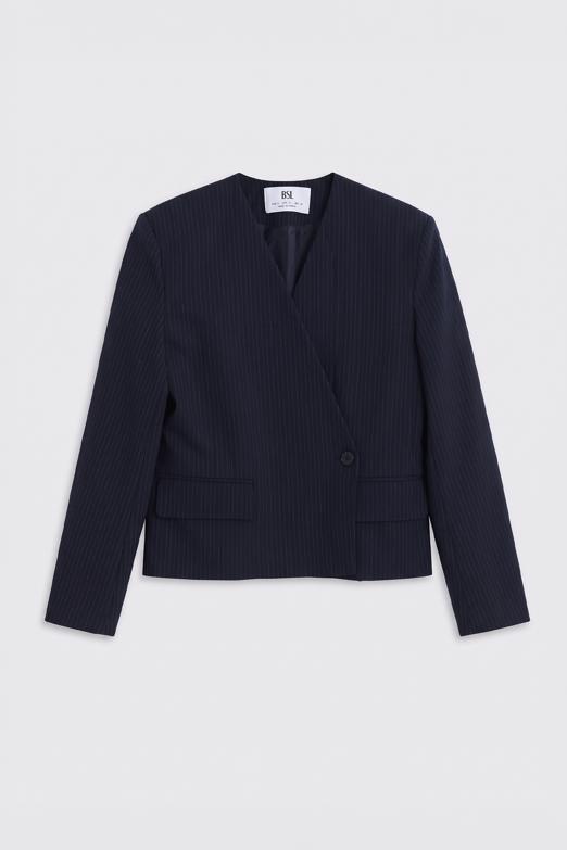 Yakasız Kruvaze Blazer Ceket