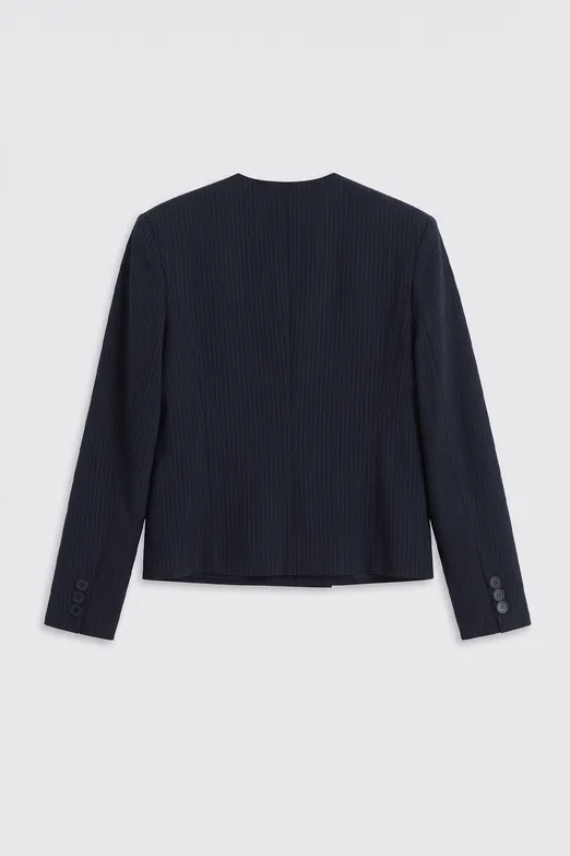 Bayan Lacivert Yakasız Kruvaze Blazer Ceket - BSL