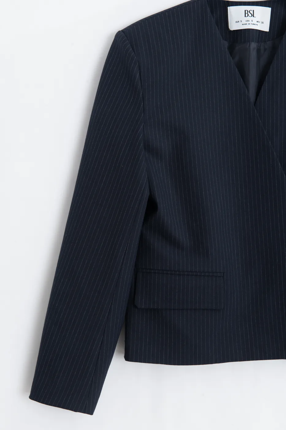 Bayan Lacivert Yakasız Kruvaze Blazer Ceket