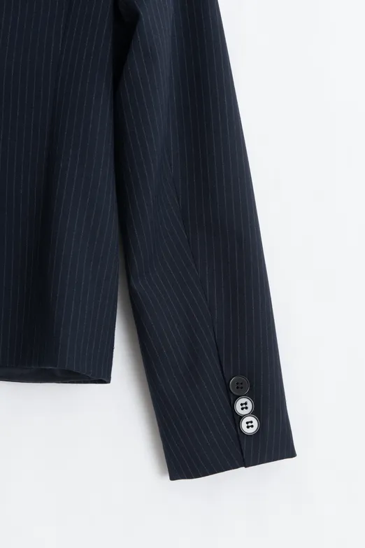 Bayan Lacivert Yakasız Kruvaze Blazer Ceket - BSL