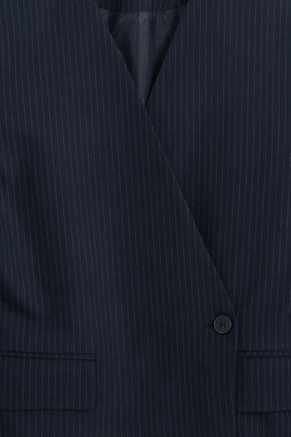 Bayan Lacivert Yakasız Kruvaze Blazer Ceket