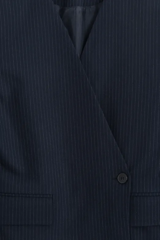 Bayan Lacivert Yakasız Kruvaze Blazer Ceket - BSL