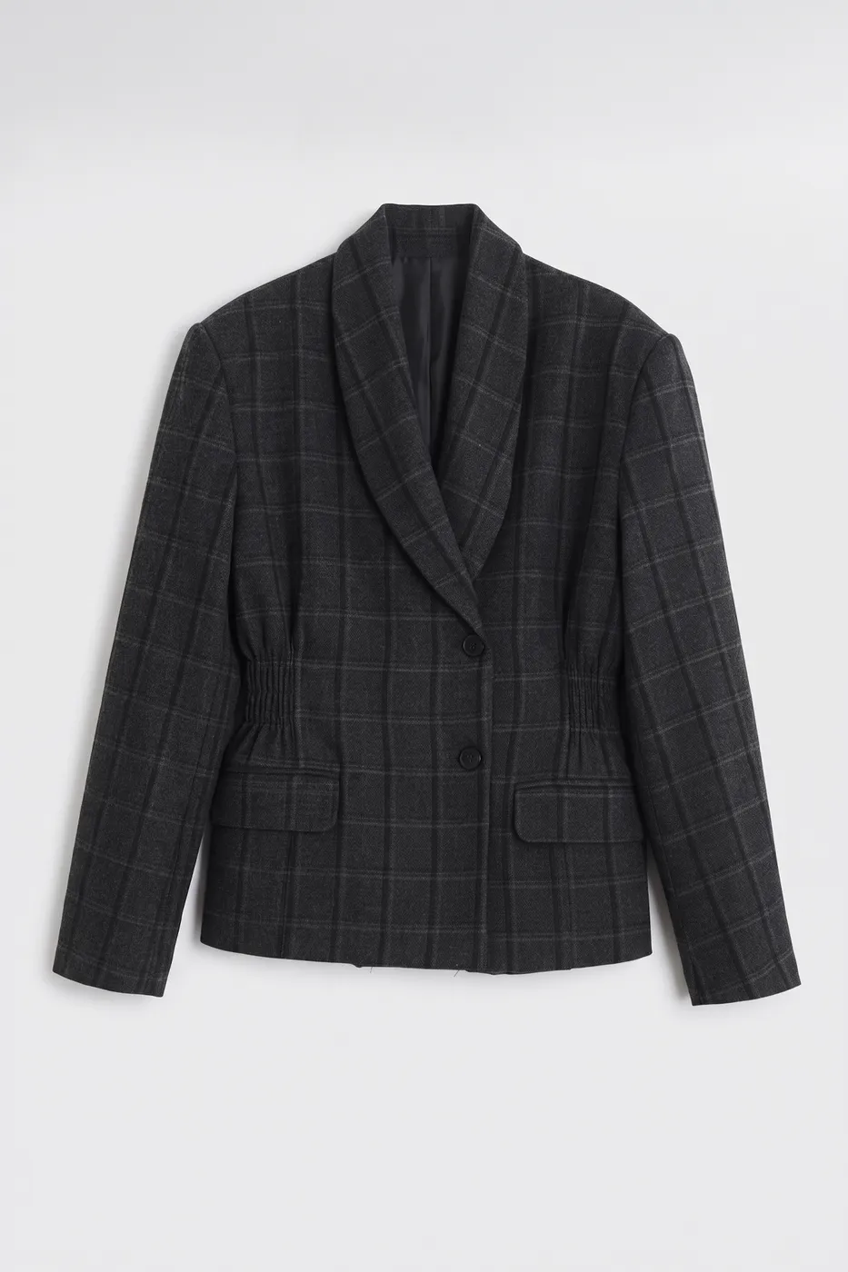 Bayan Antrasit Şal Yakalı Kruvaze Blazer Ceket