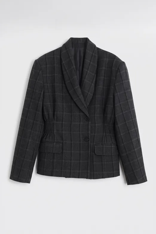 Bayan Antrasit Şal Yakalı Kruvaze Blazer Ceket - BSL