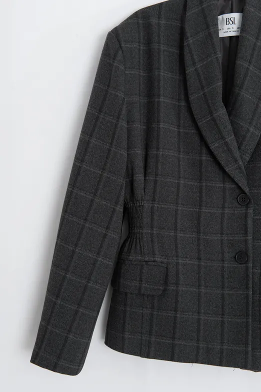 Bayan Antrasit Şal Yakalı Kruvaze Blazer Ceket - BSL