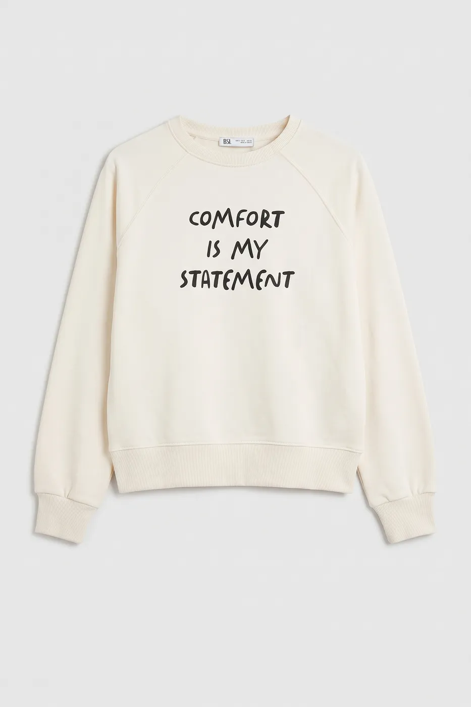 Bayan Ekru Baskılı Basic Oversize Sweatshirt