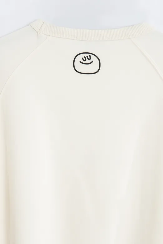 Bayan Ekru Baskılı Basic Oversize Sweatshirt - BSL