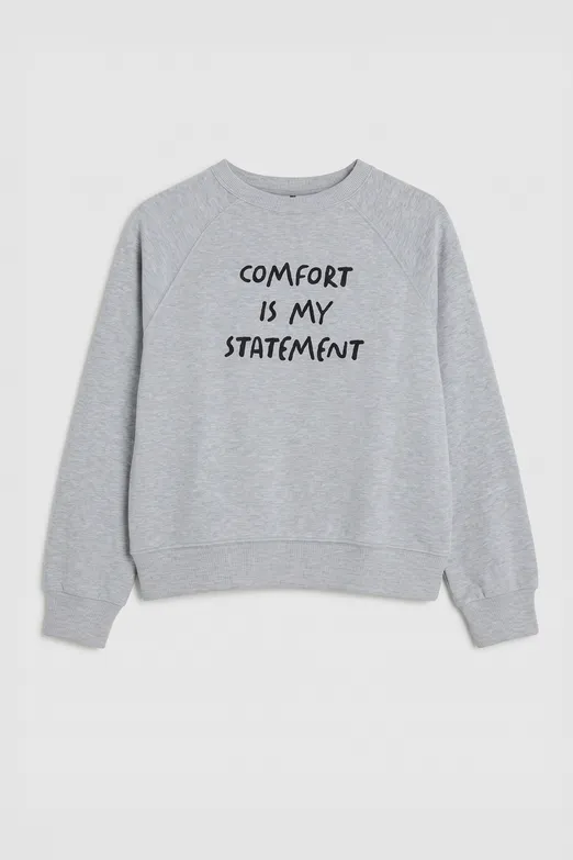 Bayan Gri Baskılı Basic Oversize Sweatshirt - BSL