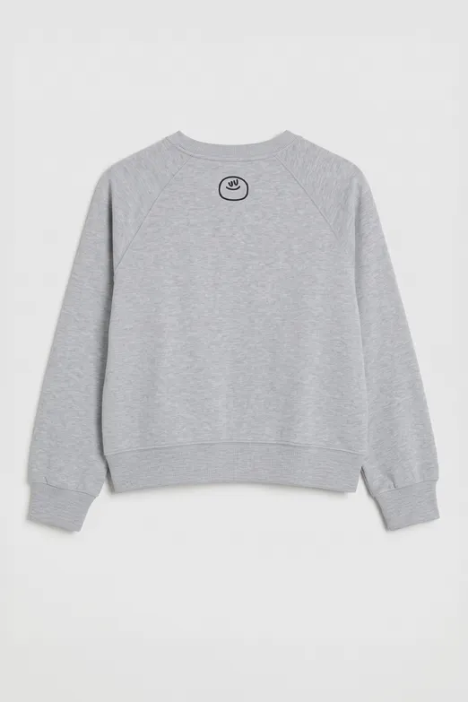 Bayan Gri Baskılı Basic Oversize Sweatshirt - BSL