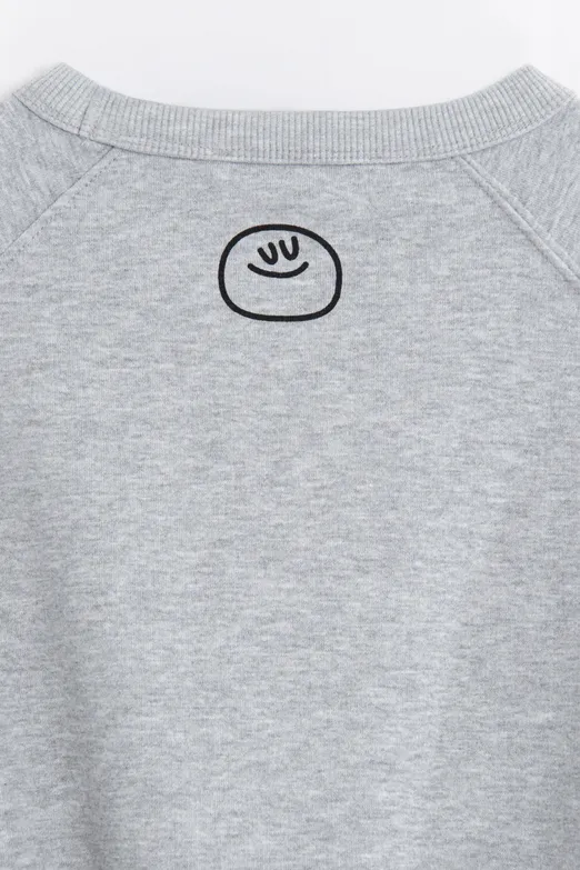 Bayan Gri Baskılı Basic Oversize Sweatshirt - BSL