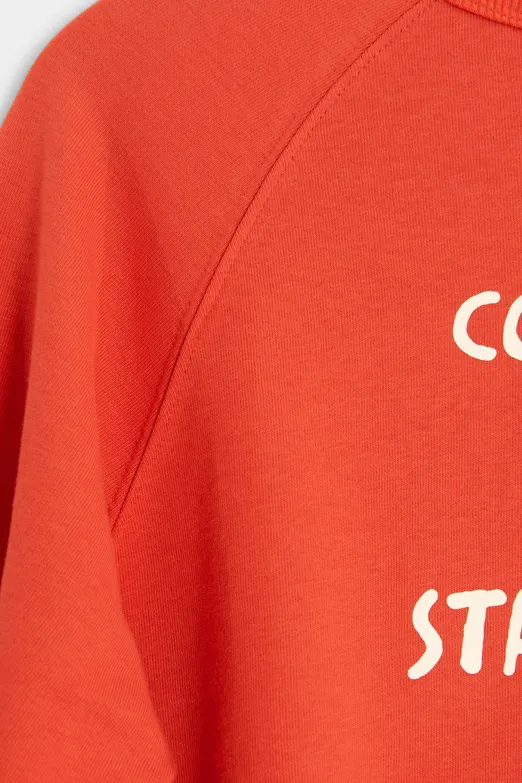 Bayan Kırmızı Baskılı Basic Oversize Sweatshirt - BSL