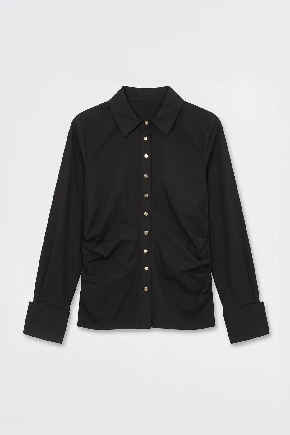 Bayan Siyah Düğmeli Fit Poplin Gömlek