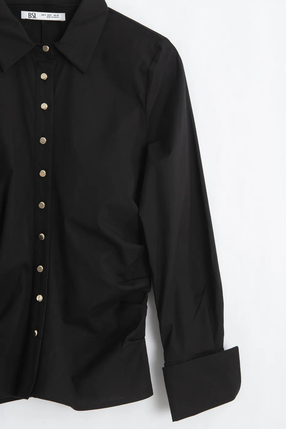 Bayan Siyah Düğmeli Fit Poplin Gömlek