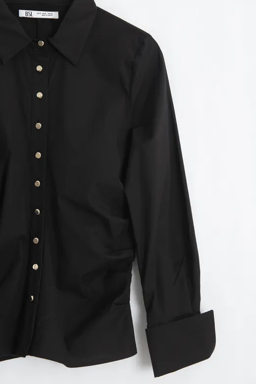 Bayan Siyah Düğmeli Fit Poplin Gömlek - BSL