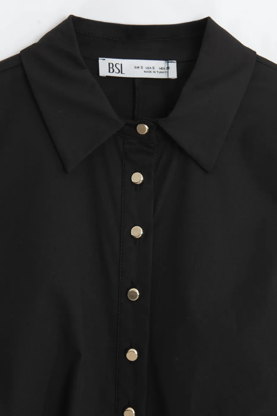 Bayan Siyah Düğmeli Fit Poplin Gömlek