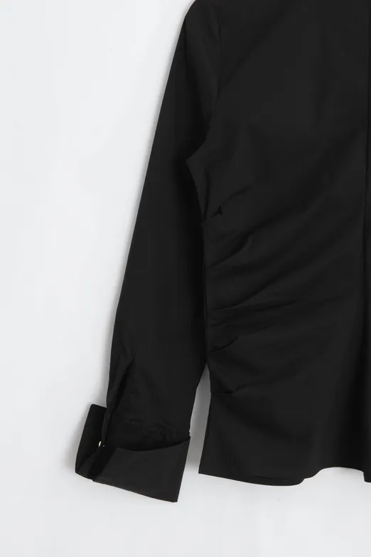 Bayan Siyah Düğmeli Fit Poplin Gömlek - BSL