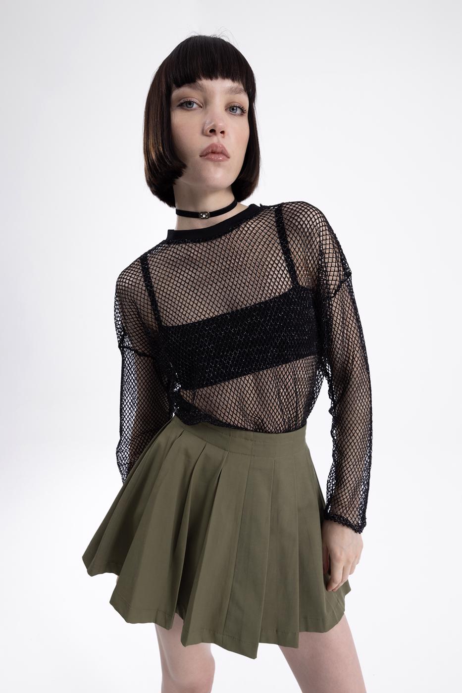 Bayan Siyah Oversıze File Bluz