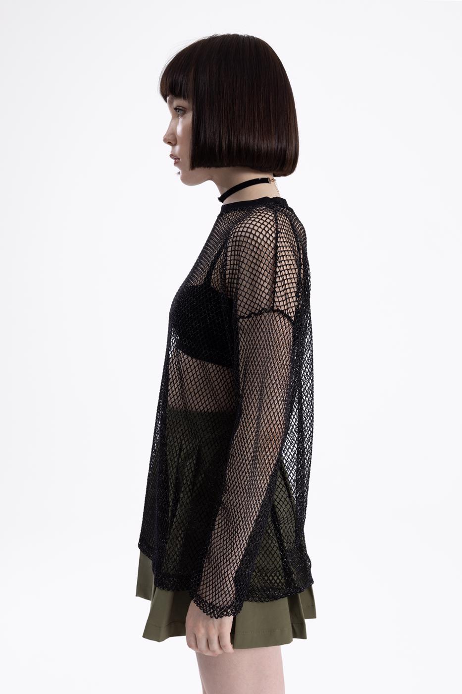 Bayan Siyah Oversıze File Bluz