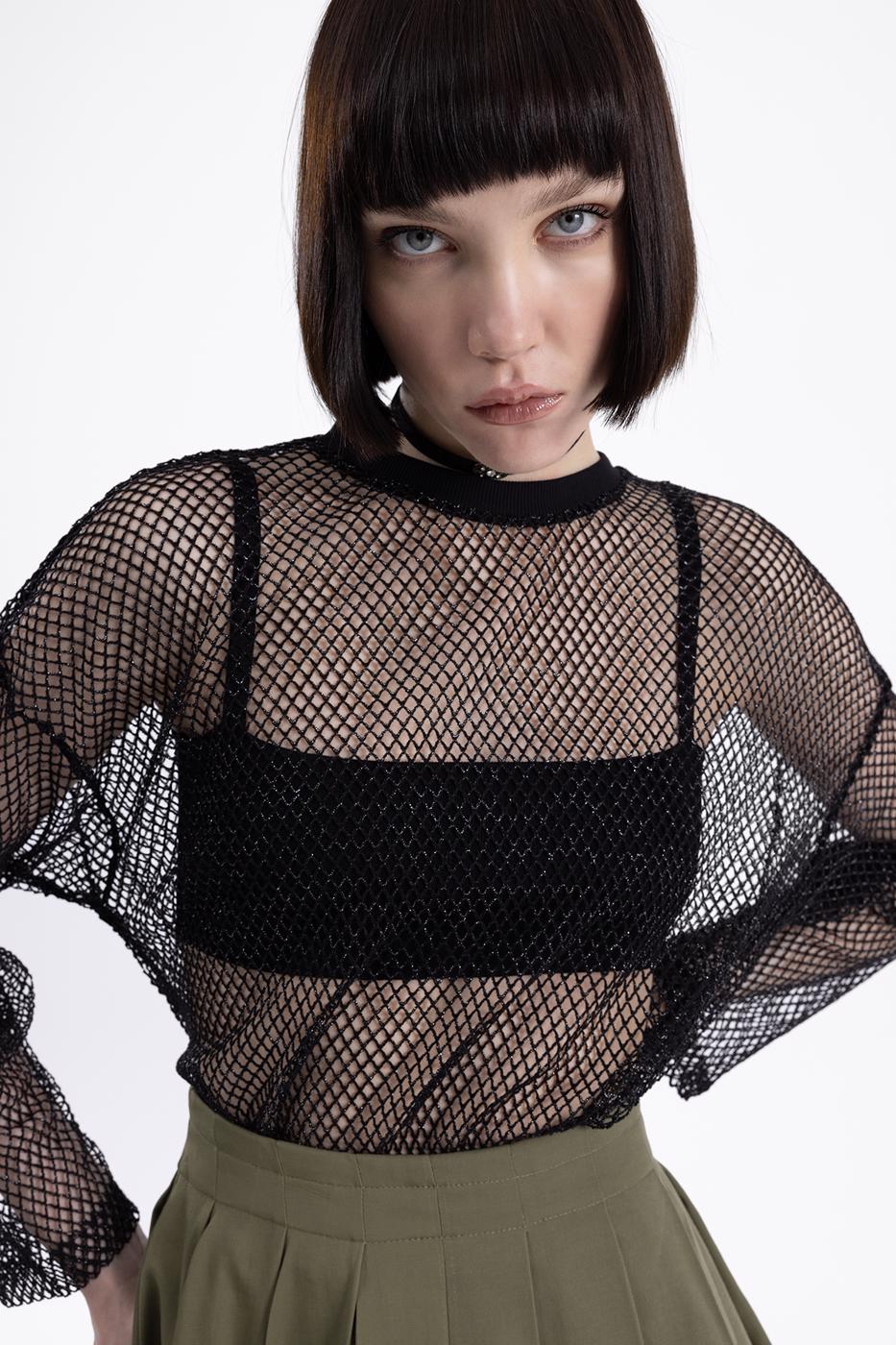 Bayan Siyah Oversıze File Bluz